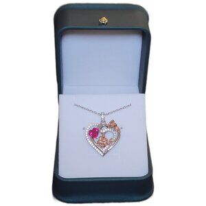 925 Sterling Silver July Lab Grown Ruby Heart Necklace NWT